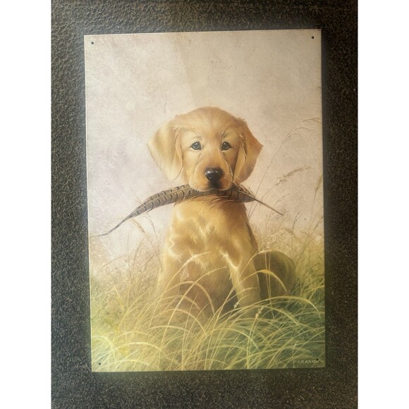 Lynn Kaatz FEATHERS AND FUR Retriever Vintage Metal Tin Sign Cabin Wadsworth OH - Picture 1 of 5